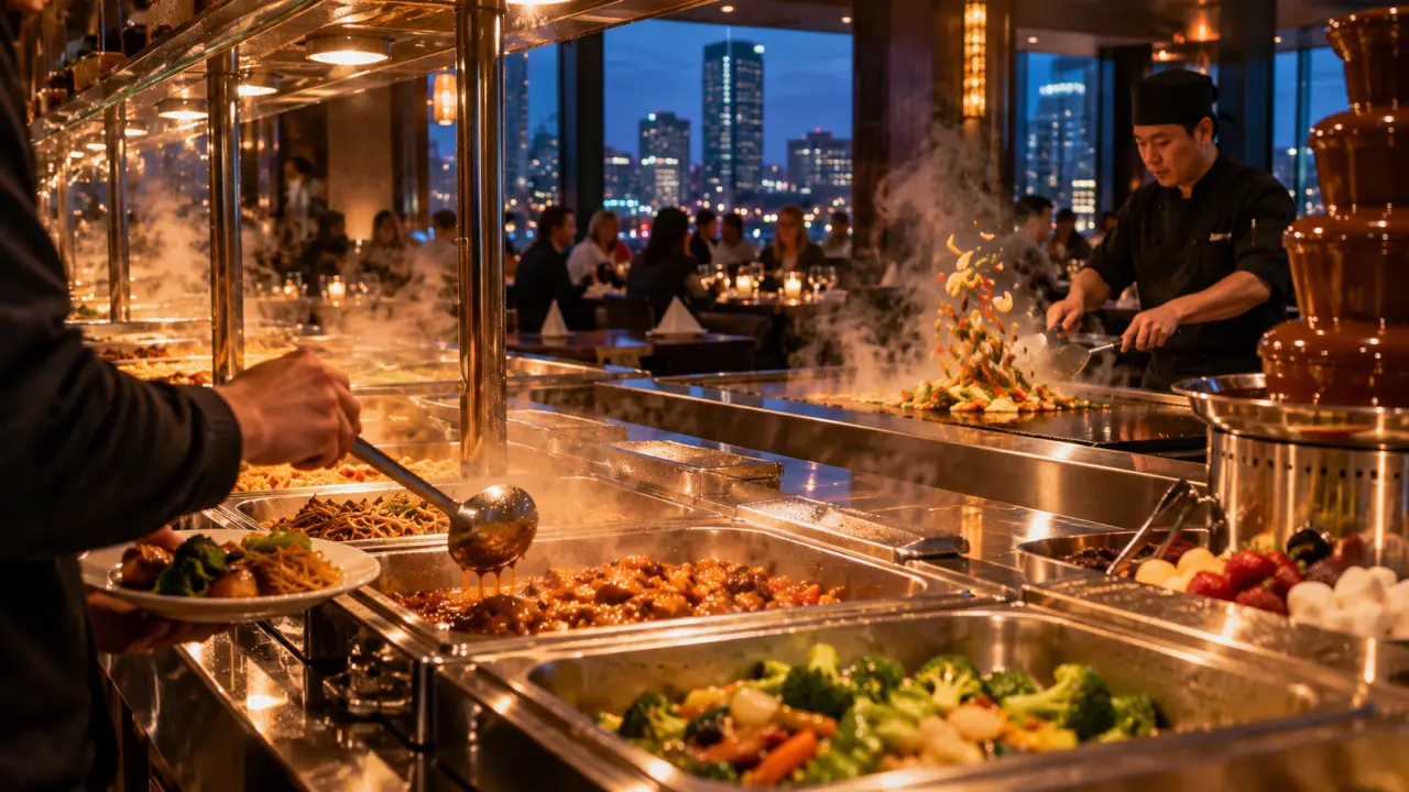 Cosmo Sheffield all-you-can-eat buffet with live cooking and closing-time vibe