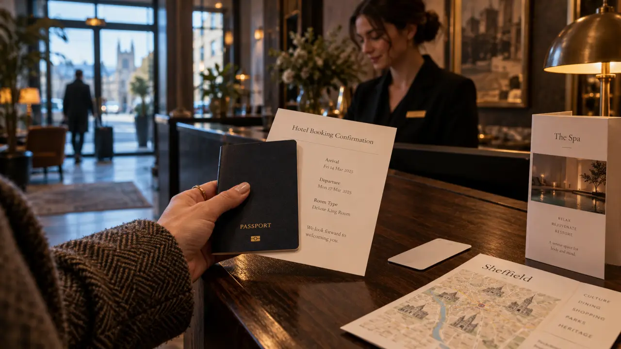 Mercure Sheffield St Paul's Hotel and Spa Sheffield hotel booking desk with passport and keycard