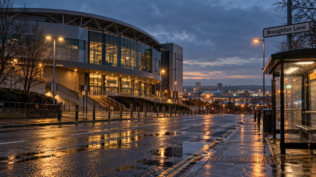 Sheffield Arena at dusk on Broughton Lane
