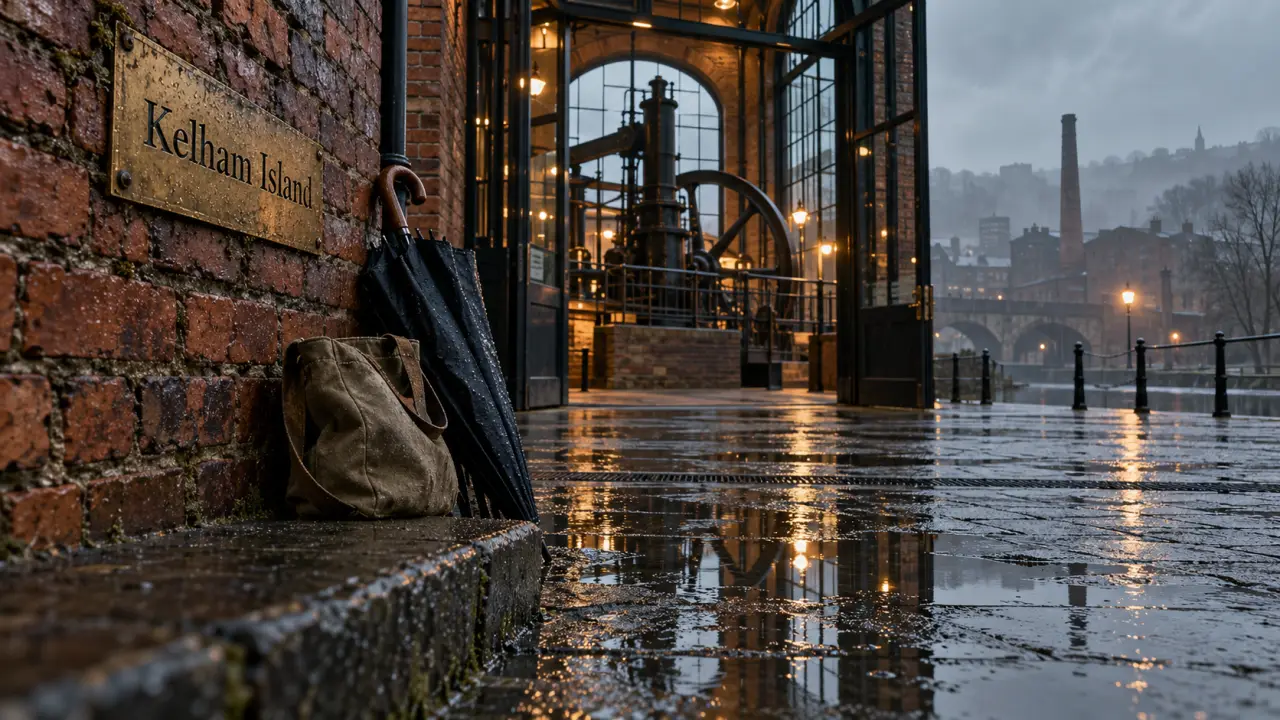 Sheffield UK attractions at Kelham Island Museum in rainy weather