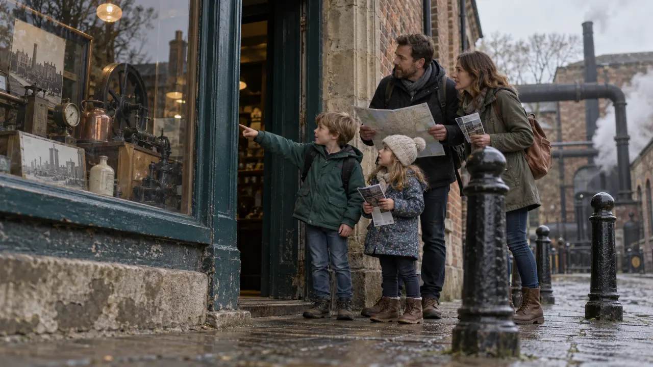 Things to do in Sheffield: family at a Sheffield museum entrance with map